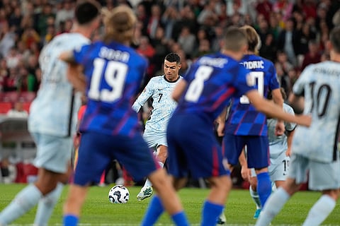 2024-25 Nations League Football Portugal vs Croatia: Portugal's Cristiano Ronaldo takes a free-kick